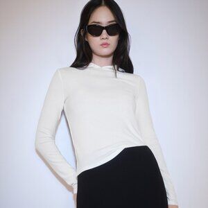 Mango Off-white Long Sleeve Hooded T-shirt Hoodie Top S M